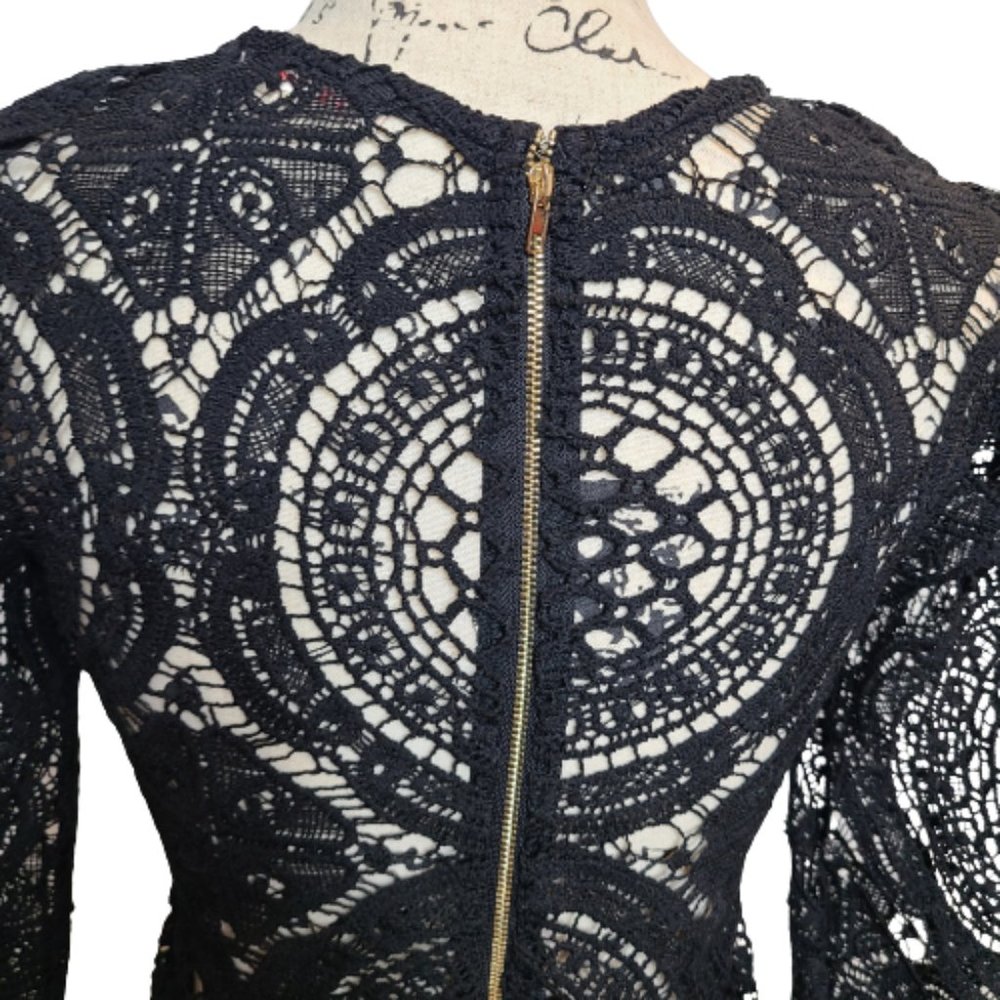LUXXEL LADIES LONG SLEEVE CROCHET BLACK TOP WITH ATTACH SHORTS SIZE: M - Picture 7 of 12